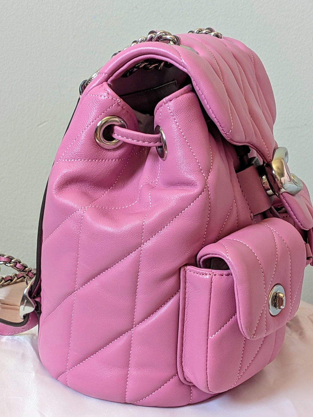 Quilted Tabby Leather Backpack In Fuschia With Silver Hardware 💖💕🩷 - Picture 3 of 8